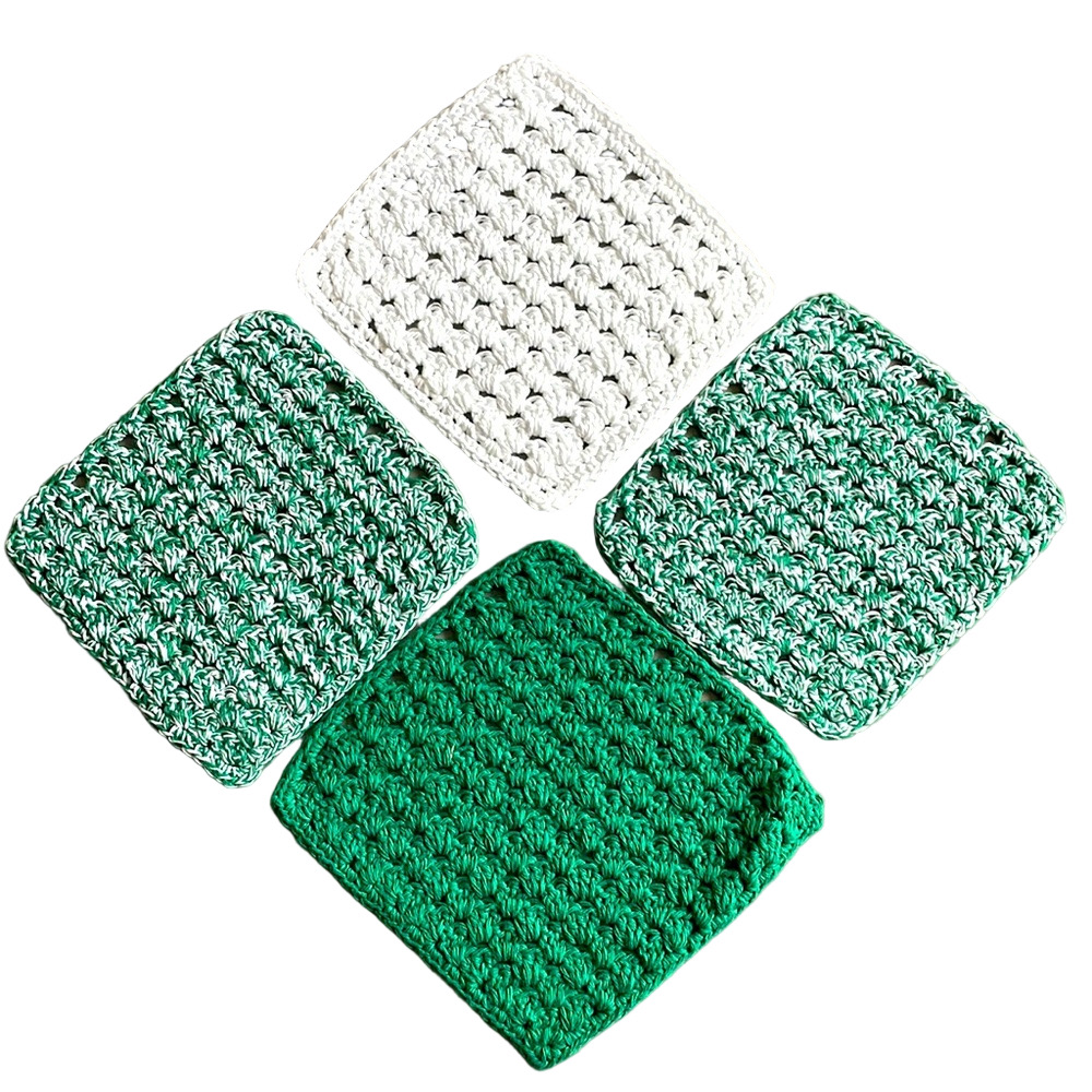 4 Hand Crocheted Washcloth Dishcloths - 100% Cotton